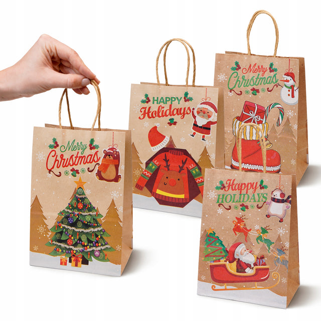 Torba papierowa świąteczna 150x80x210mm Happy Holidays 4szt.