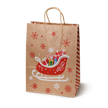 Torba papierowa świąteczna 210x110x270 mm Renifer Choinka Sanie Czapka 4szt.