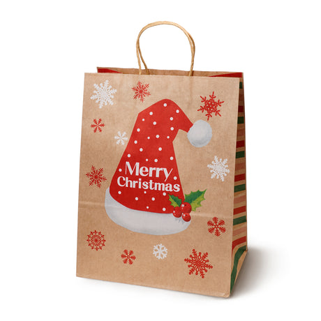 Torba papierowa świąteczna 260x120x330mm Renifer Choinka Sanie Czapka 4szt.