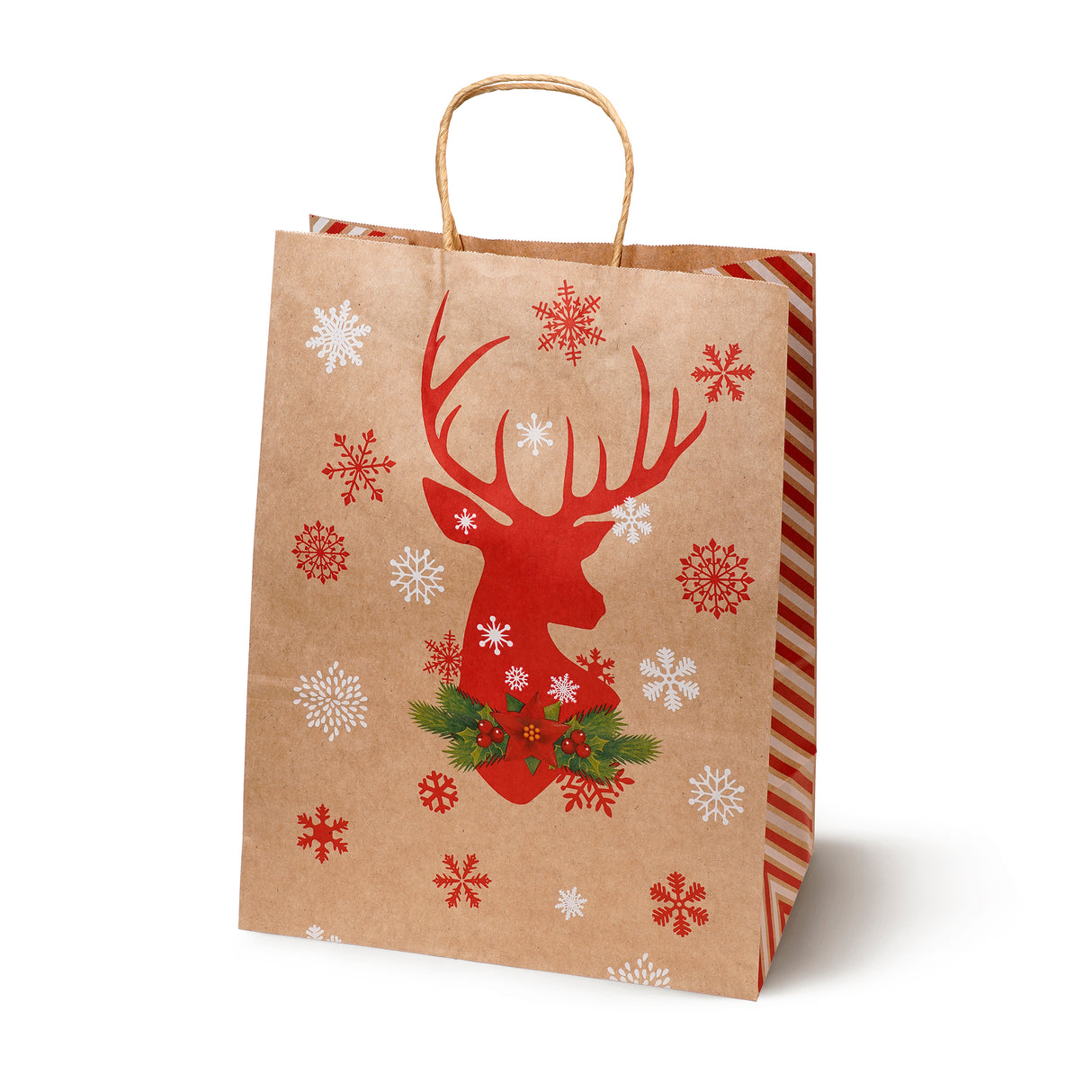 Torba papierowa świąteczna 210x110x270 mm Renifer Choinka Sanie Czapka 4szt.