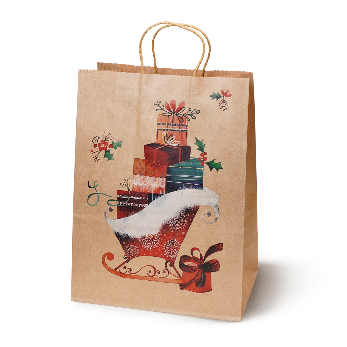 Torba papierowa świąteczna 260x120x330mm Skarpeta Choinka Dzwonek Prezenty 4szt.