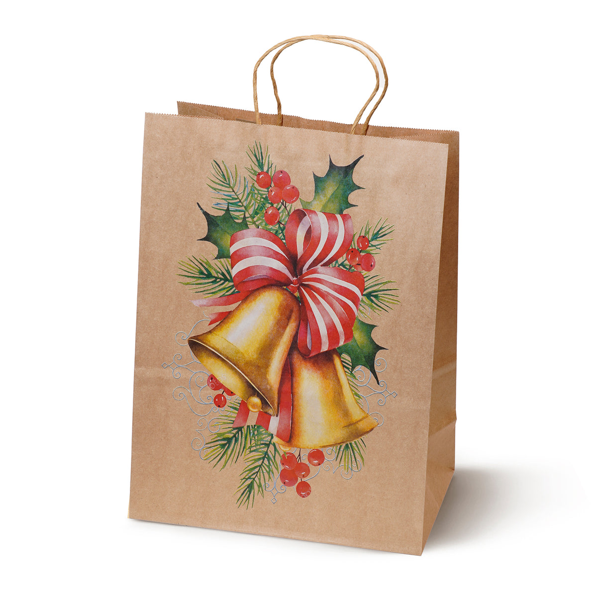 Torba papierowa świąteczna 260x120x330mm Skarpeta Choinka Dzwonek Prezenty 4szt.