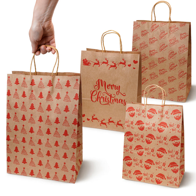 Torba papierowa świąteczna 260x120x330mm Merry Christmas Renifer 4szt.