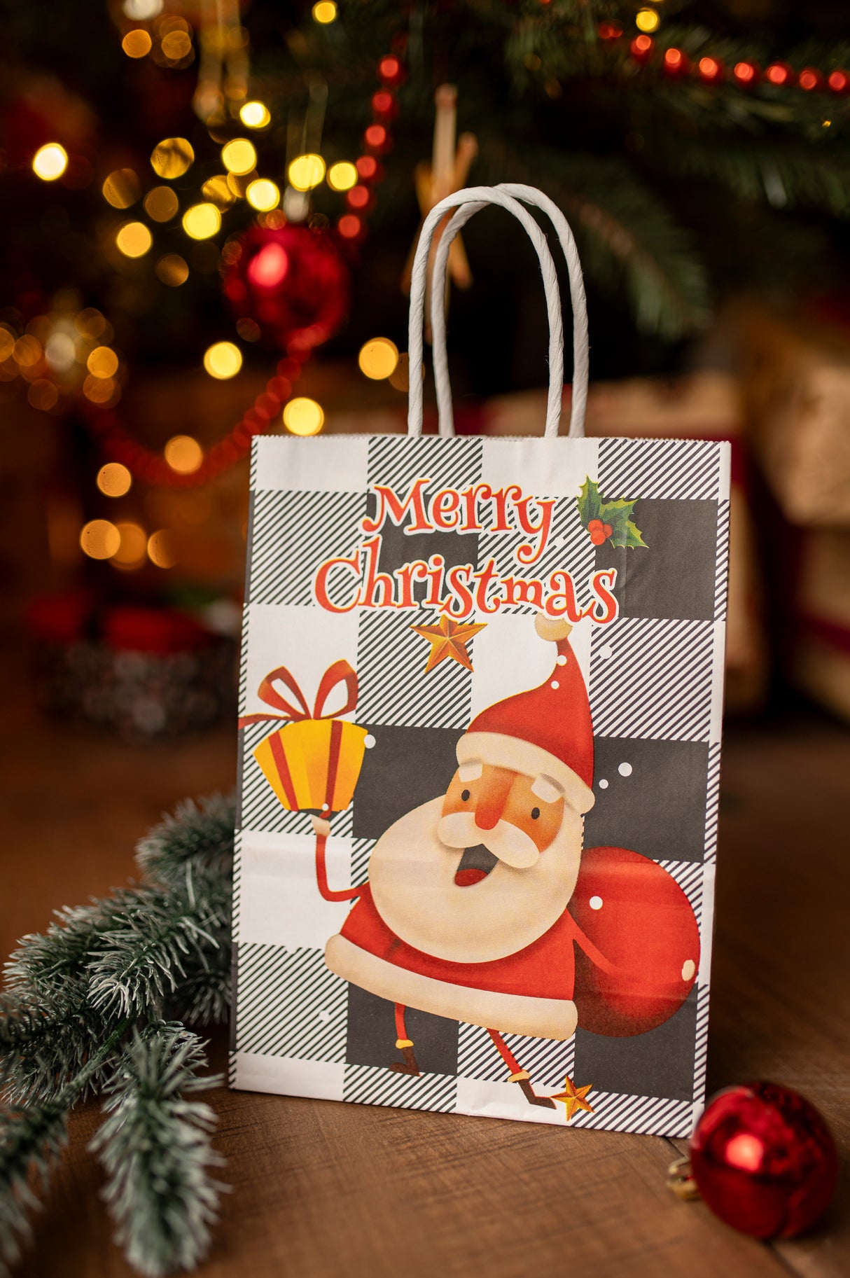 Torba papierowa świąteczna 150x80x210mm Merry Christmas Kratka 6szt.