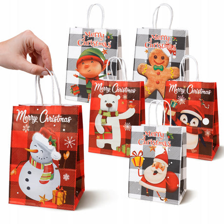 Torba papierowa świąteczna 150x80x210mm Merry Christmas Kratka 6szt.