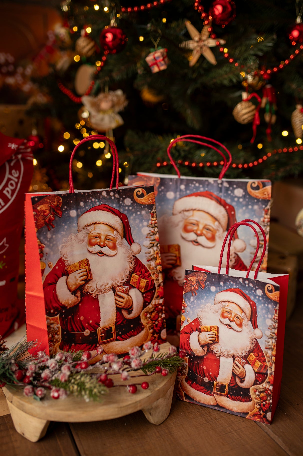 Torba papierowa świąteczna 150x80x210mm Mikołaj 4szt.