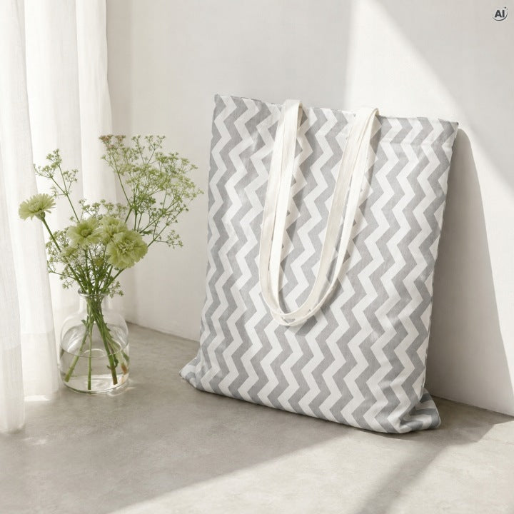 Torba Bawełniana 360x420mm Szara w zygzaki
