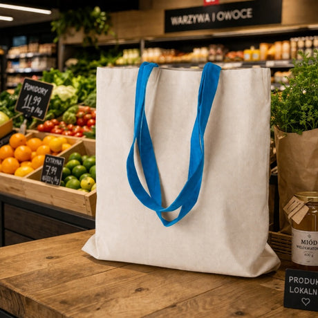 Torba Bawełniana 380x420mm Ecru Uchwyt Błękitny: 70cm