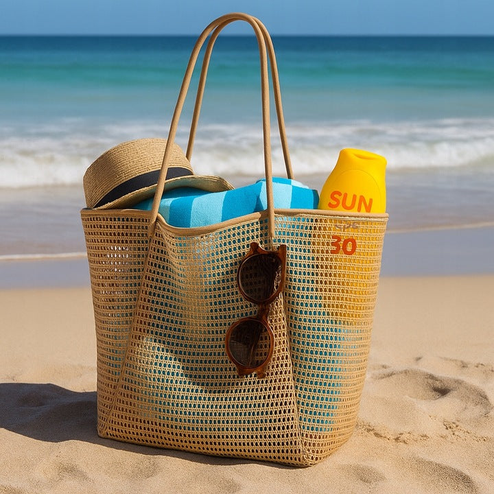 Torba ażurowa na plażę Beżowa