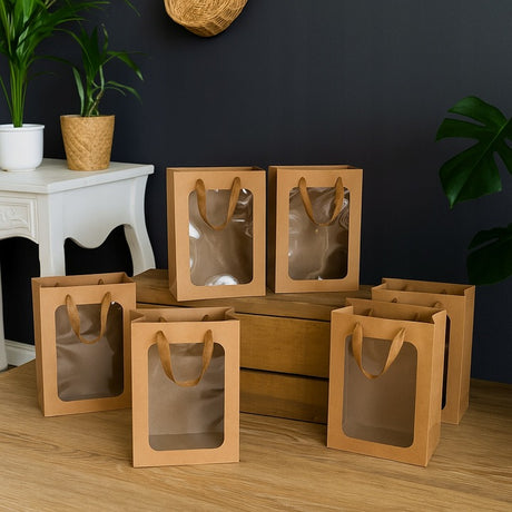 Torba papierowa 180x130x250 mm 6szt. brązowa z okienkiem