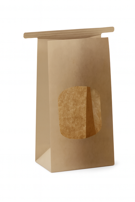 Torba papierowa klockowa 90x55x180mm Brązowa z okienkiem 20szt.