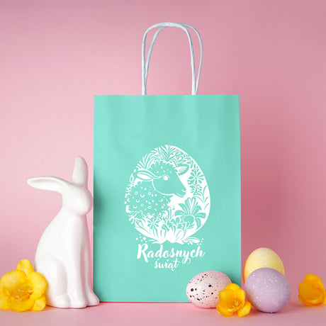 Torba papierowa 180x80x225mm Zielony Pastel RADOSNYCH ŚWIĄT 50szt.