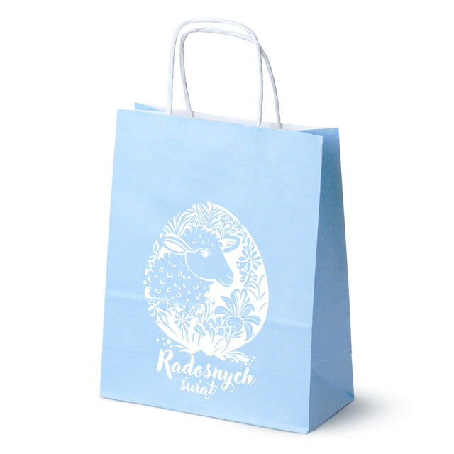 Torba papierowa 180x80x225mm Niebieski Pastel RADOSNYCH ŚWIĄT LOGO 50szt.