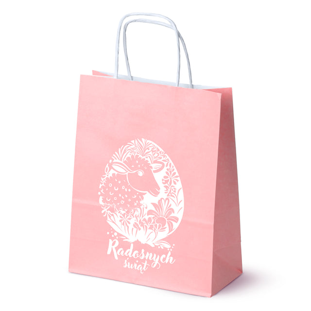 Torba papierowa 180x80x225mm Różowy Pastel RADOSNYCH ŚWIĄT LOGO 50szt.