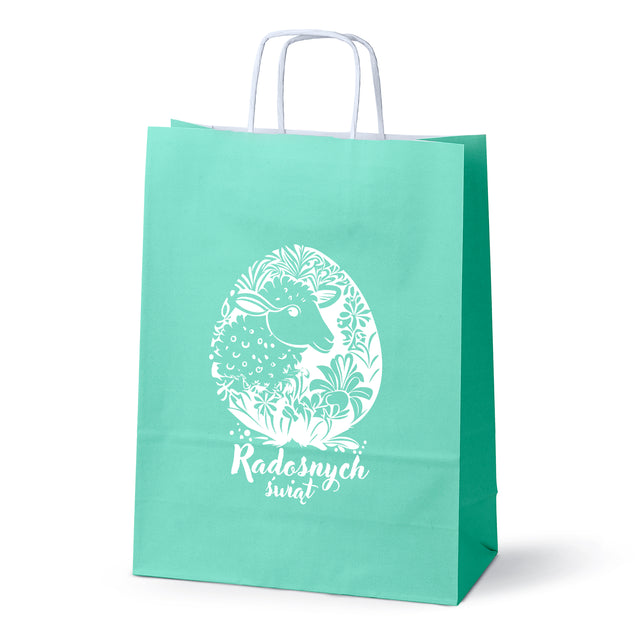 Torba papierowa 240x100x320mm Zielony Pastel RADOSNYCH ŚWIĄT 50szt.