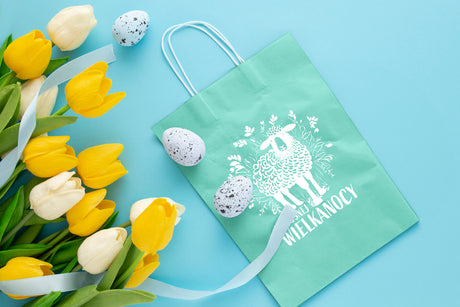 Torba papierowa 180x80x225mm Zielony Pastel RADOSNEJ WIELKANOCY LOGO 50szt.