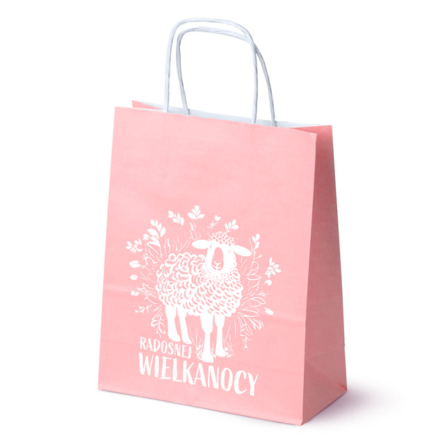 Torba papierowa 180x80x225mm Różowy Pastel RADOSNEJ WIELKANOCY LOGO 50szt.