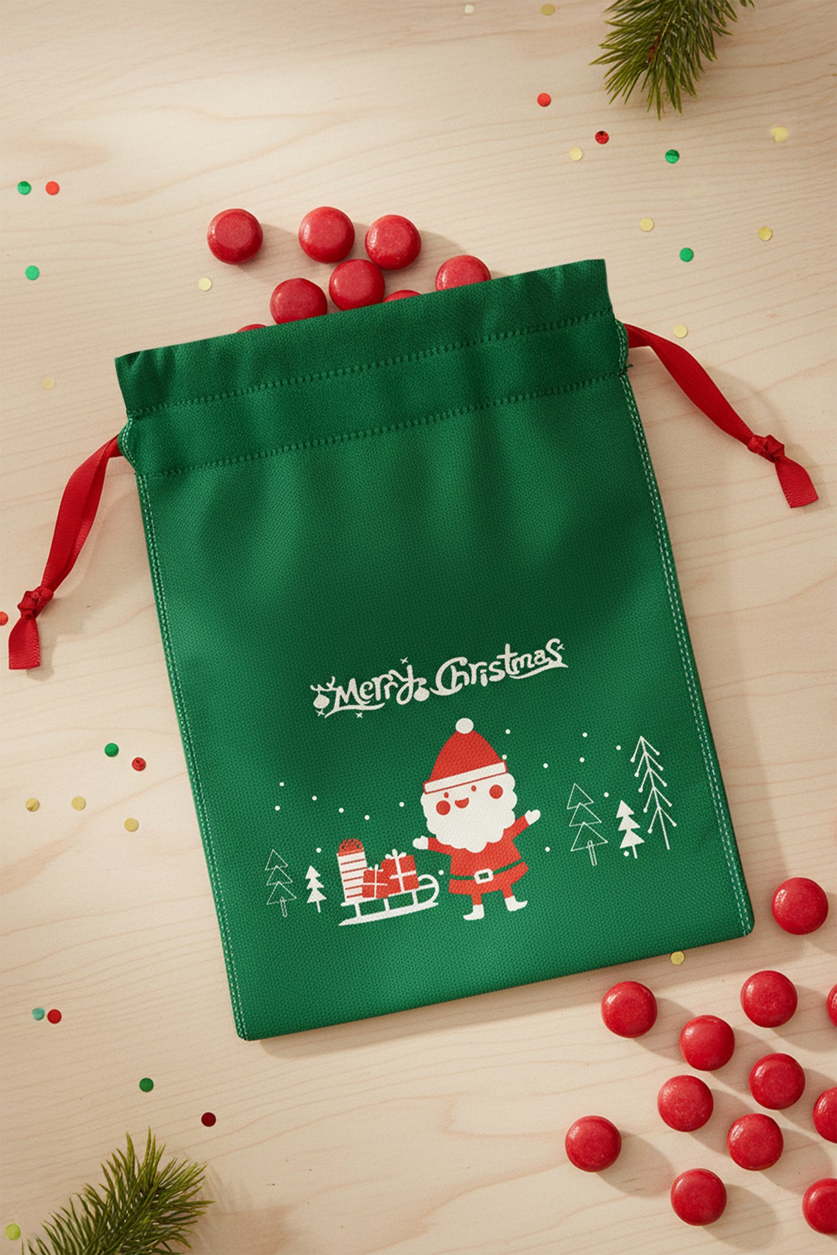 Worek wigofilowy 150x210mm Zielony Mikołaj 10szt.