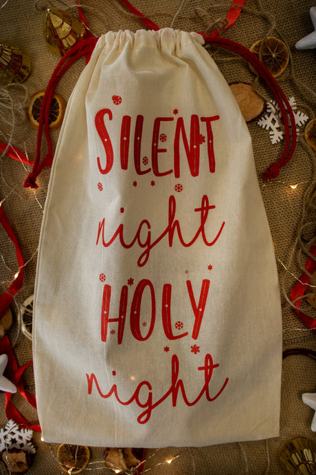 Woreczek bawełniany 25x30cm ECRU CZERWONE SZNURKI SILENT NIGHT HOLY 145g