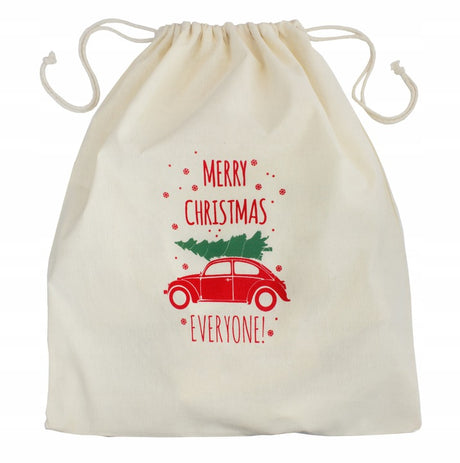 Woreczek bawełniany 17x20 cm Ecru Samochód Merry Christmas
