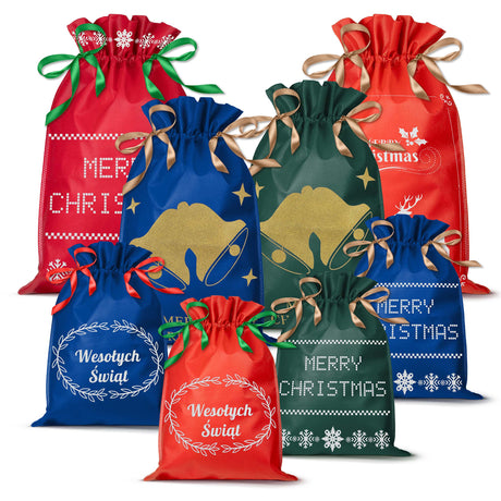 Worki na prezenty – zestaw 8 szt. "Merry Christmas"