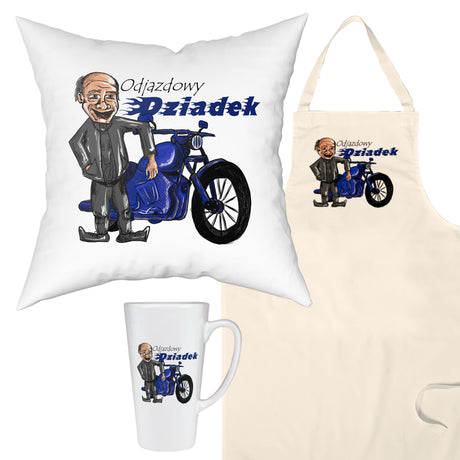 Zestaw Fartuch,Kubek,Poduszka Odjazdowy Dziadek Prezent na Dzień Dziadka