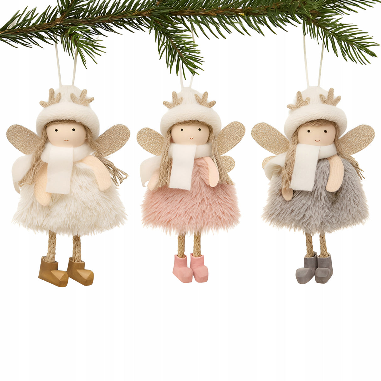 Zestaw aniołków z futerkiem i czapką renifera