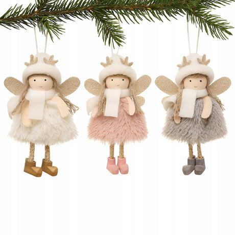 Zestaw aniołków z futerkiem i czapką renifera