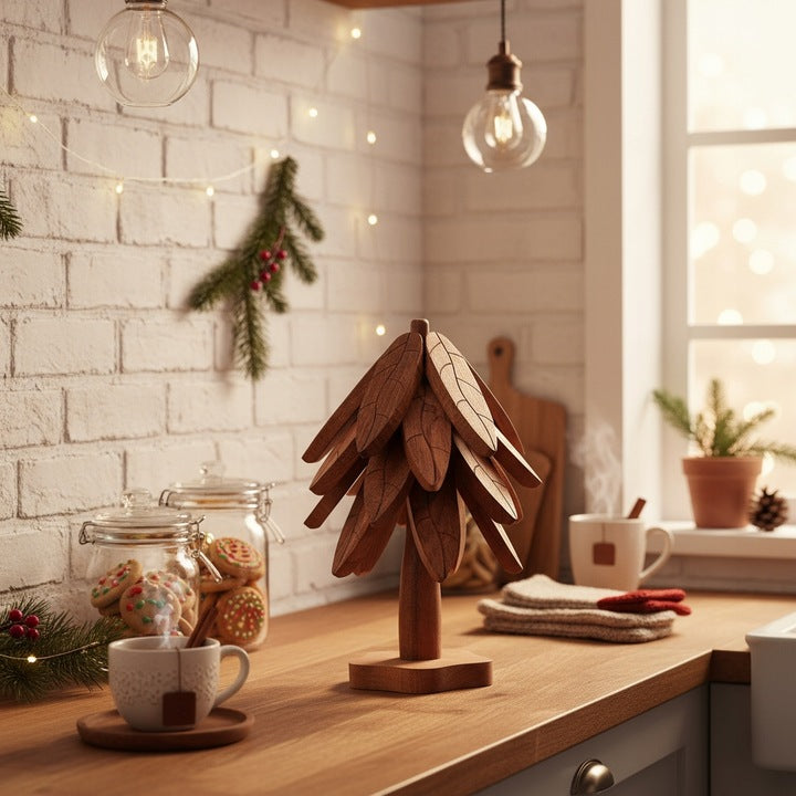 Zestaw drewnianych podkładek pod kubki