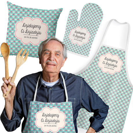 Zestaw Fartuch,Rękawica,Poduszka Dziękujemy Dziadku Prezent na Dzień Dziadka