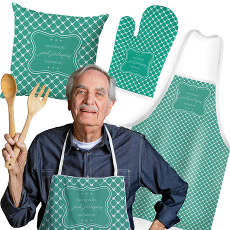 Zestaw Fartuch,Rękawica,Poduszka Mój Dziadek jest jedyny na Świecie Prezent na Dzień Dziadka