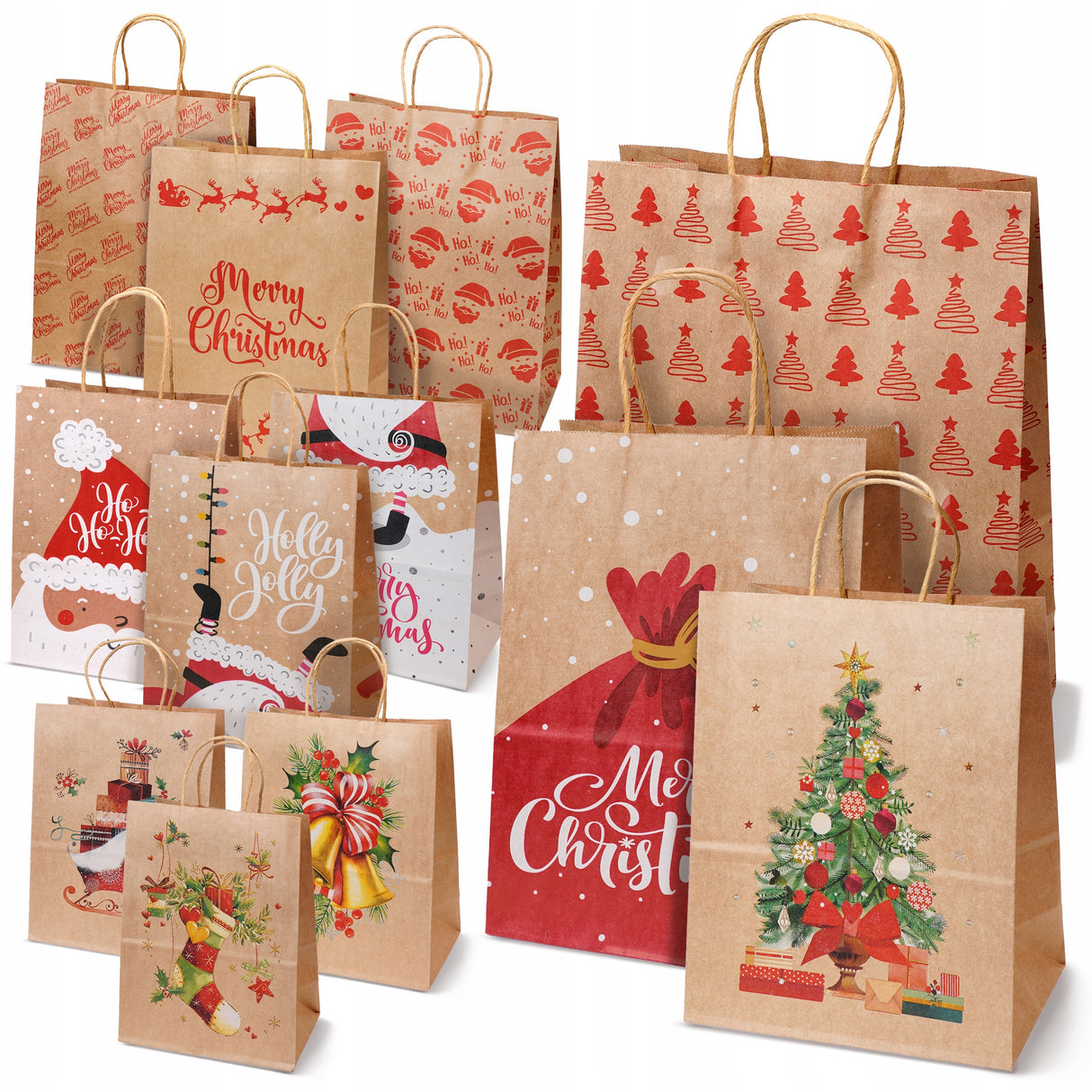 Zestaw świątecznych toreb papierowych 12 szt. Kraft
