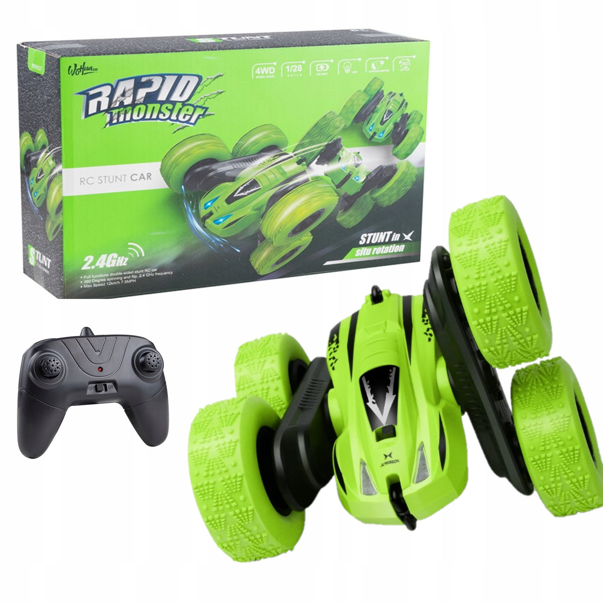 Zielony samochód 360° zdalnie sterowany 4x4