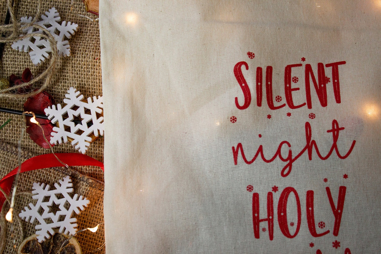 Woreczek ecru SILENT NIGHT 25x40cm czerwony sznurek