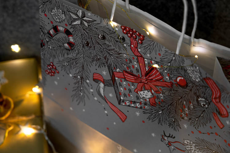 Torba papierowa świąteczna 32x16x38cm Merry Christmas Szara