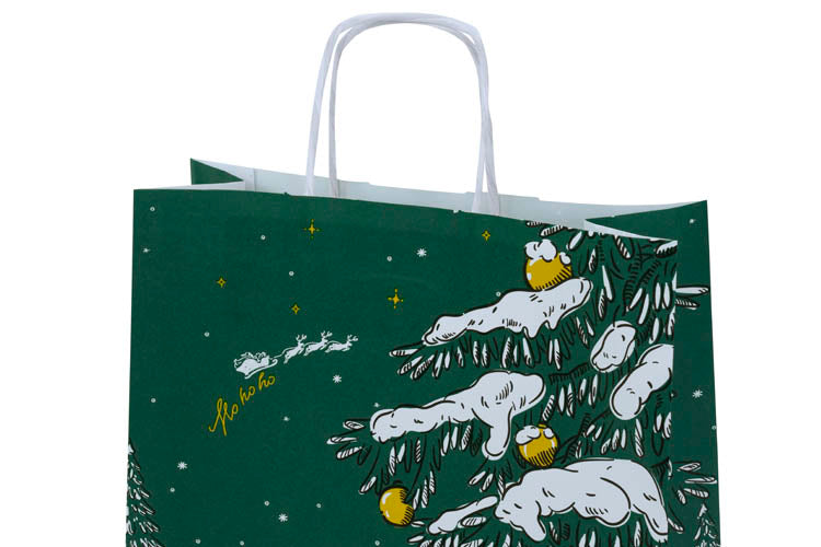 Torba papierowa świąteczna 24x10x32cm Zielona Choinka