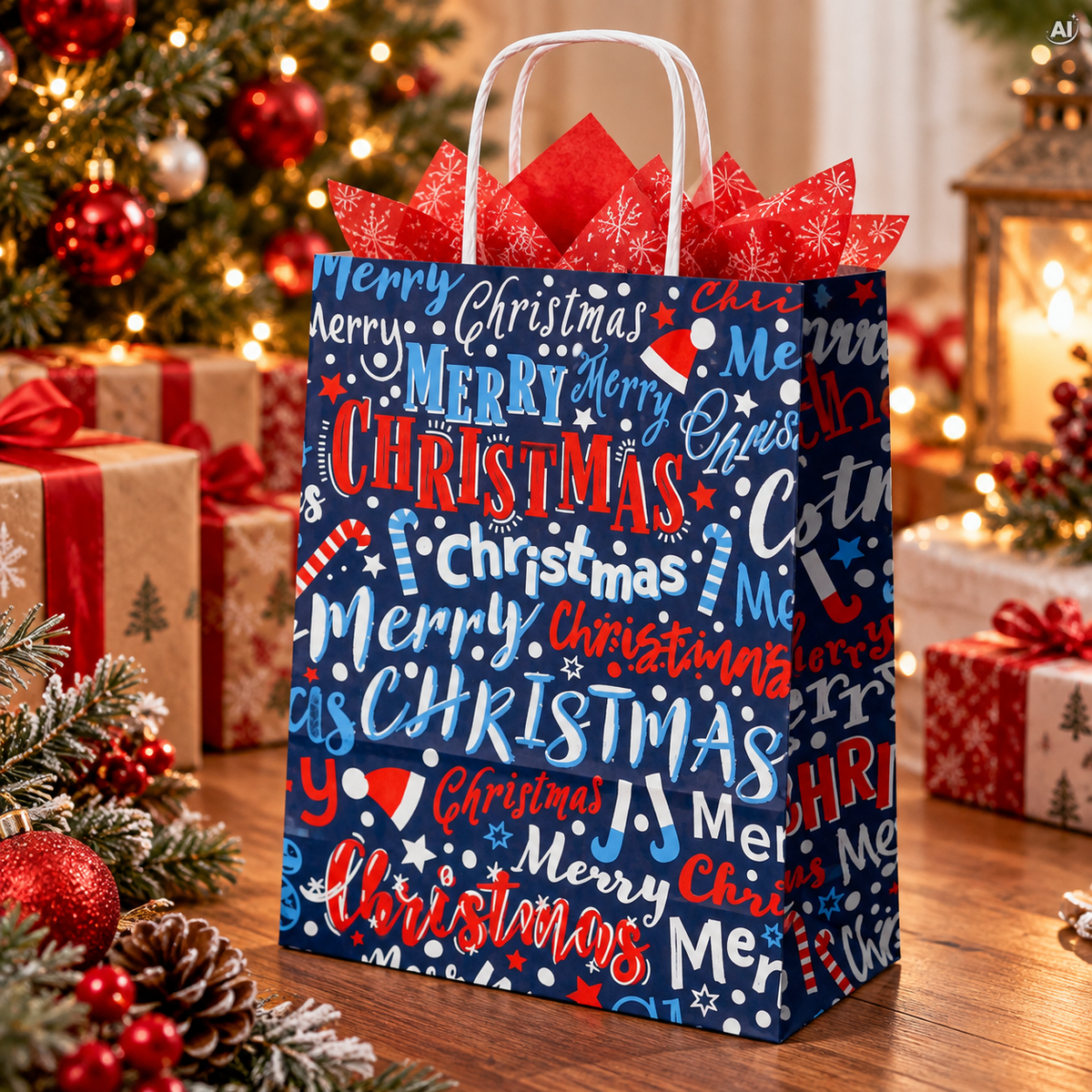 Torba papierowa świąteczna 240x100x320mm Granatowa Merry Christmas