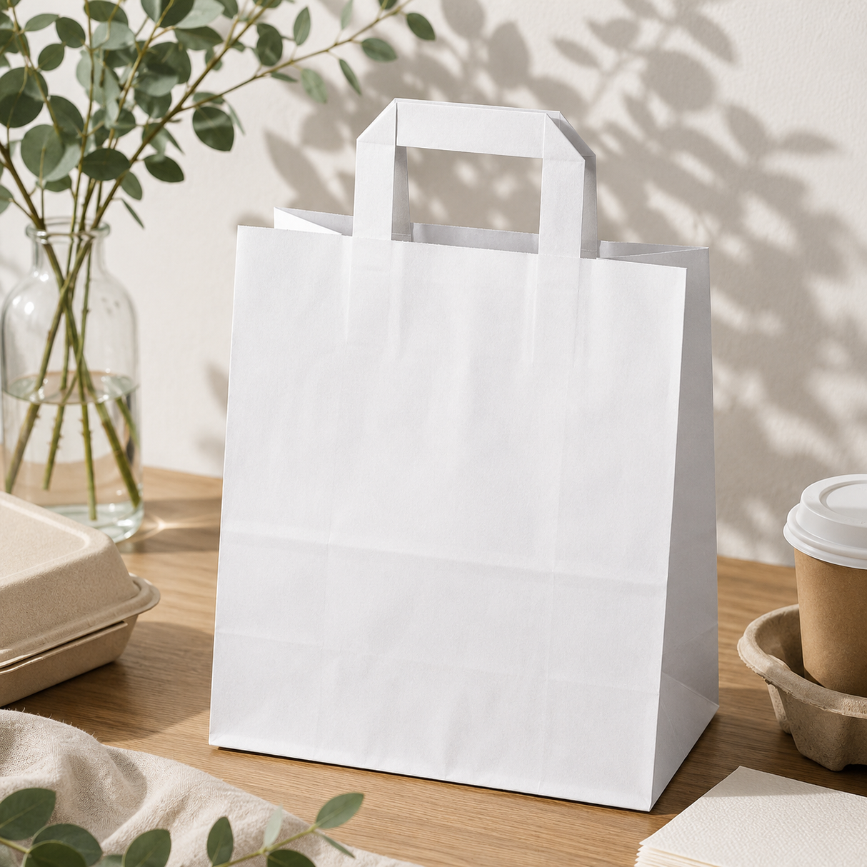 Torba Papierowa z Uchwytem Płaskim 320x160x430mm Biała