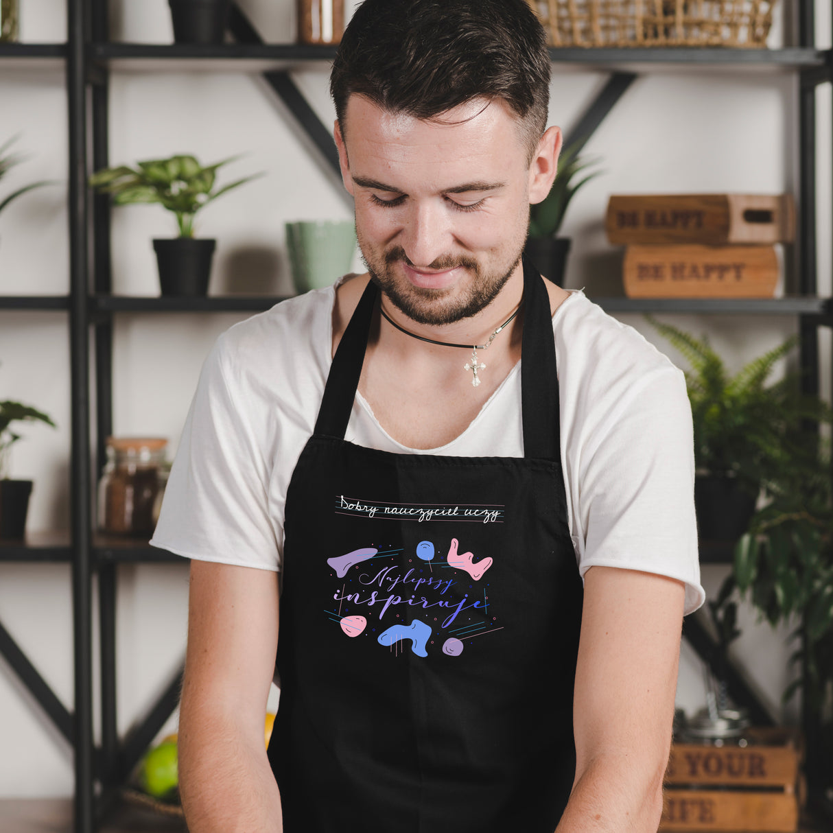 Prezent na dzień nauczyciela fartuch DOBRY NAUCZYCIEL UCZY NAJLEPSZY INSPIRUJE