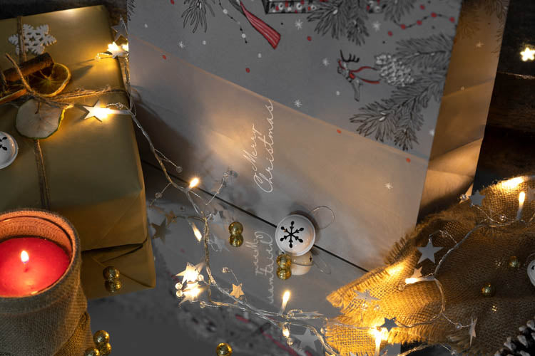 Torba papierowa świąteczna 32x16x38cm Merry Christmas Szara