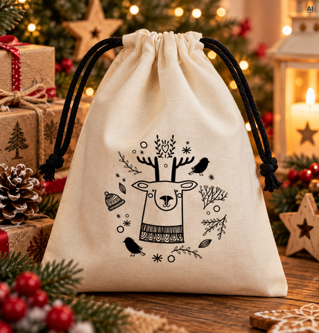Woreczek bawełniany 10x15cm Ecru Renifer