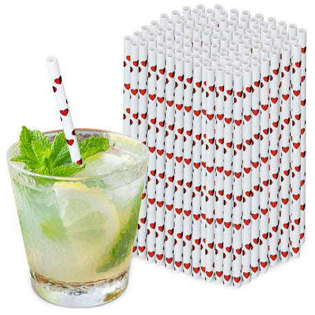 Słomki papierowe BŁYSZCZĄCE SERCA CZERWONE 20cm ekologiczne 250szt