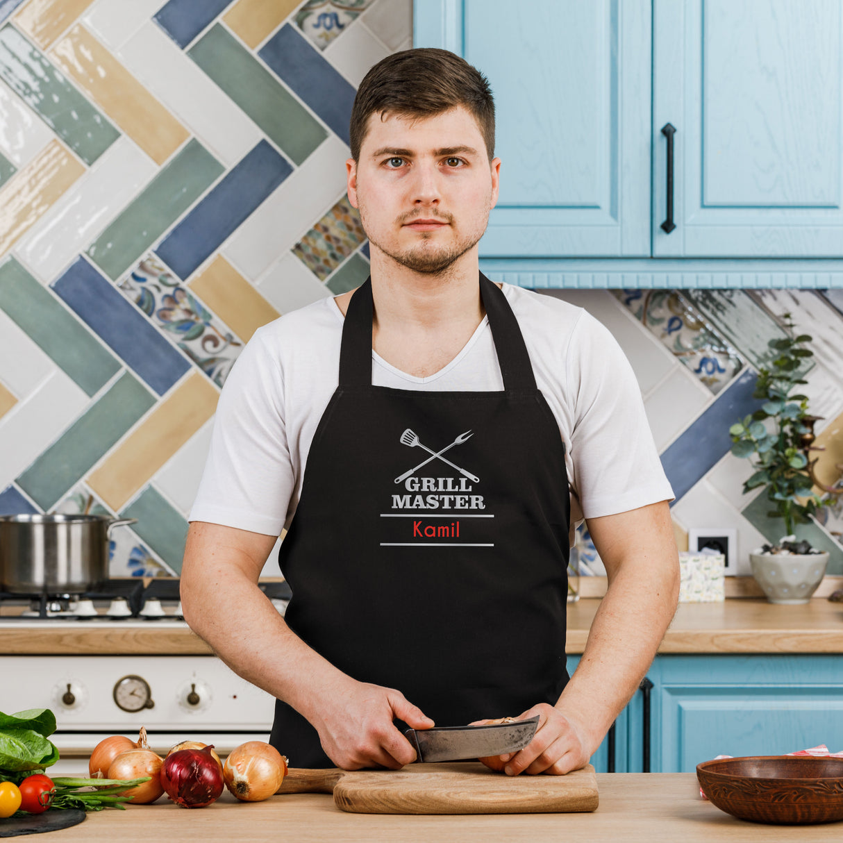 Fartuch kuchenny bawełniany GRILL MASTER + IMIĘ