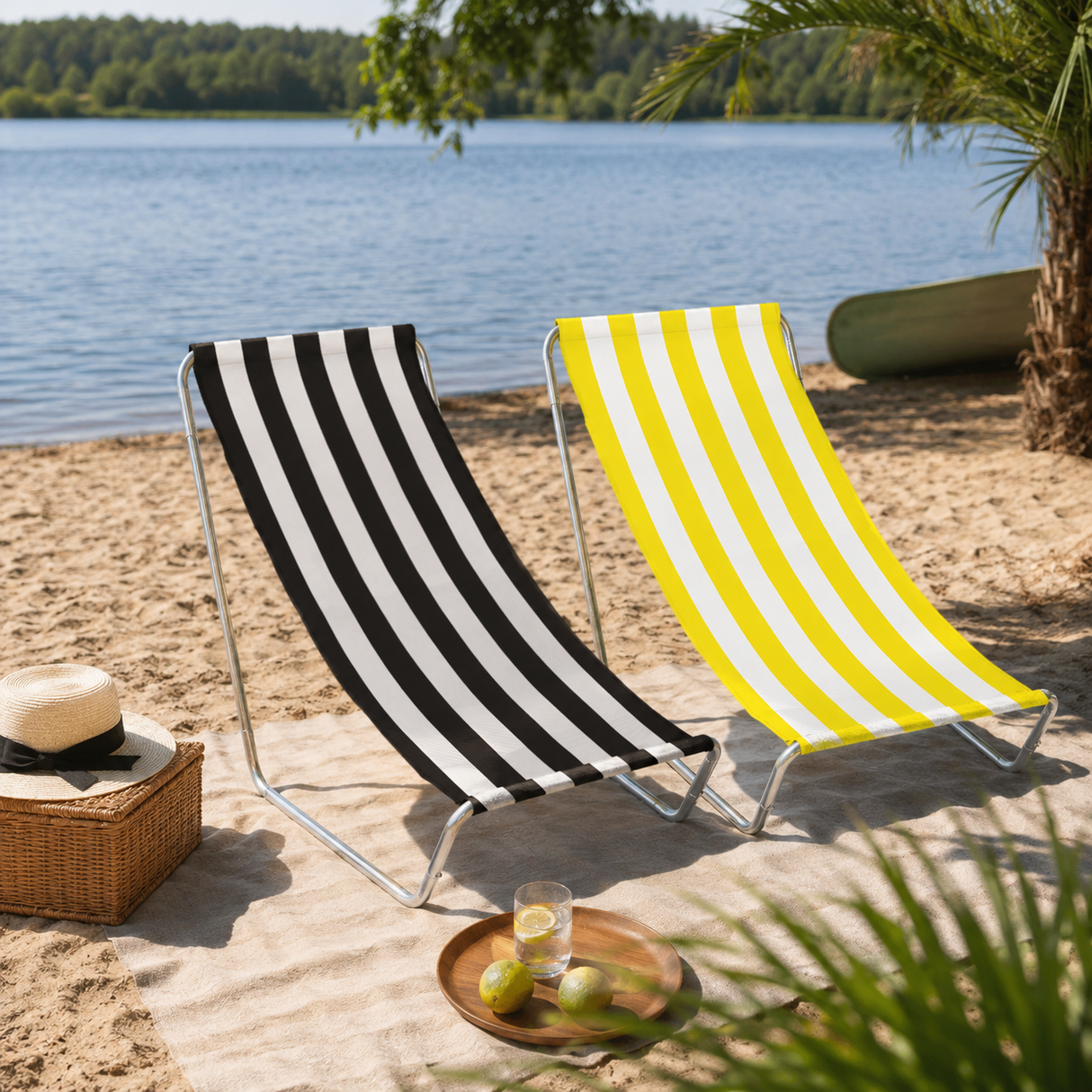 Leżak Plażowy Metalowy Kolorowe paski