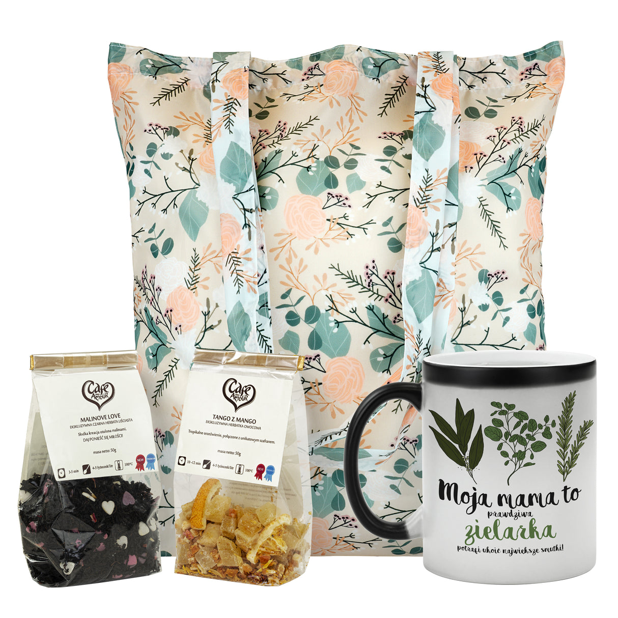Zestaw prezentowy na Dzień Matki - kubek torba herbata