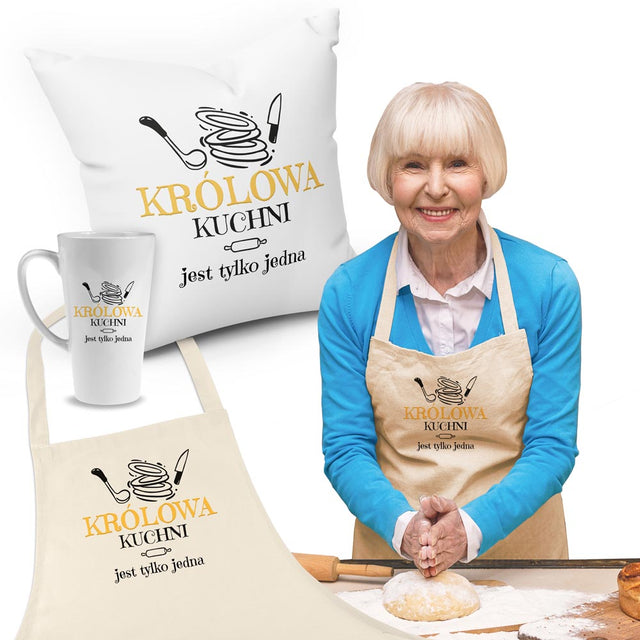 Zestaw Fartuch,Kubek,Poduszka Babcia Królowa Kuchni Prezent na Dzień Babci
