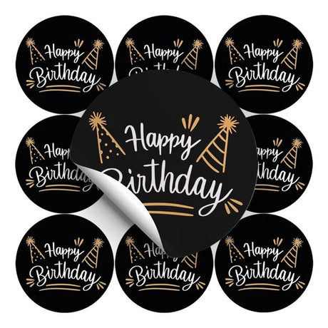 Naklejki HAPPY BIRTHDAY czarna ozdobna 10szt.