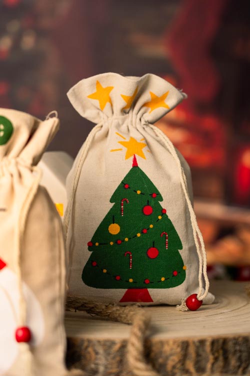 Woreczki bawełniane 140x225mm z motywem świątecznym