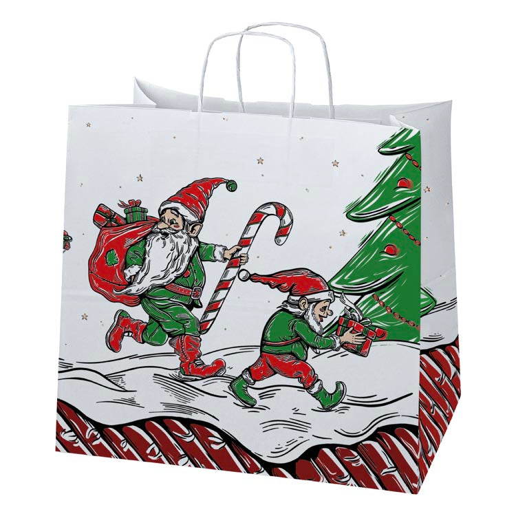 Torba papierowa świąteczna 400x180x390 mm Mikołaj i Elf